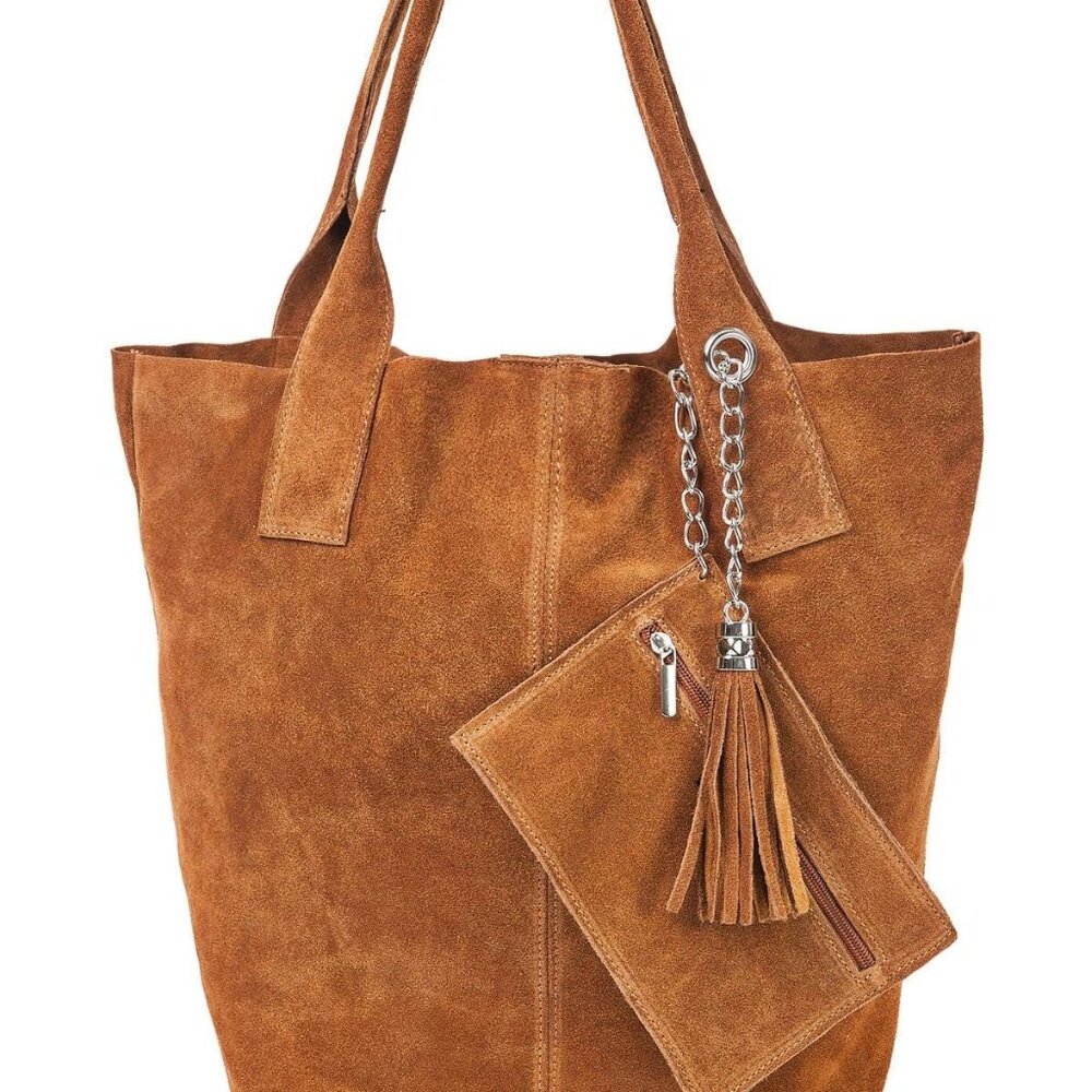 Genuine Leather Suede Tote Bag